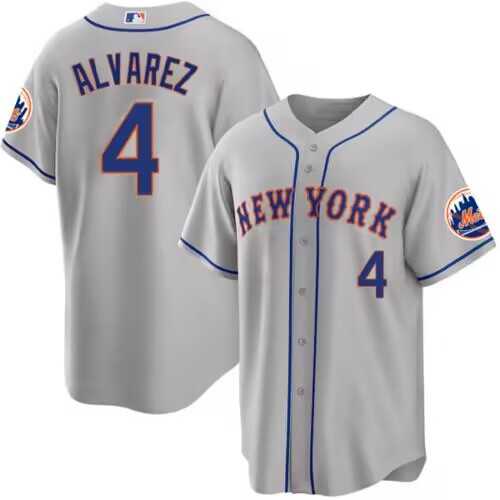 Mens New York Mets #4 Francisco Alvarez Gray 2023 Cool Base Stitched Baseball Jersey Dzhi->new york mets->MLB Jersey